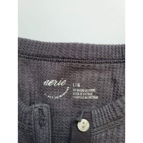 Aerie Gray Long Sleeve Waffle Knit V Neck Fitted Top Size L Tag Less Y2K 90s - Picture 6 of 11